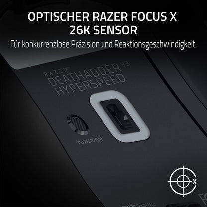 Razer DeathAdder V3 HyperSpeed - Ultra-light wireless ergonomic esports gaming mouse with 26K DPI (55g light, soft-touch coating, 100 hours battery life, HyperSpeed with 8K Hz) Black.