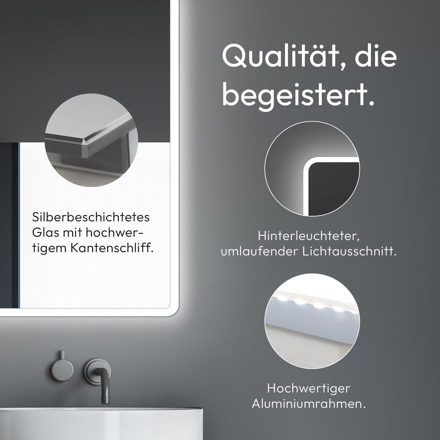 Talos Moon bathroom mirror with lighting 120x70 cm - Illuminated bathroom mirror - moisture-resistant due to aluminum frame - Light color Neutral White