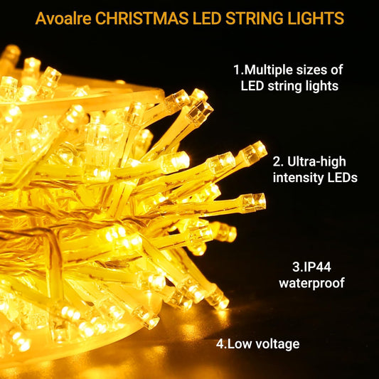 Avoalre 500 LED outdoor string lights 100M, IP44 waterproof warm white string lights, 8 modes with memory function outdoor Christmas lights for Christmas garden party birthday