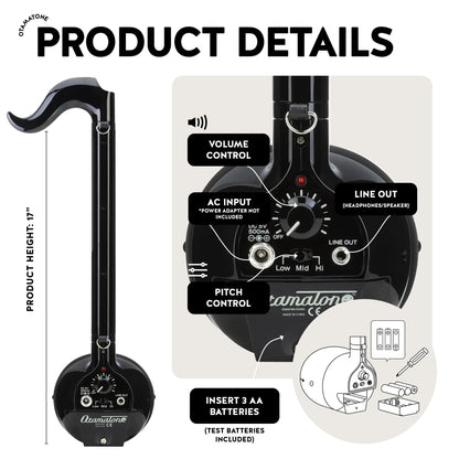 Otamatone Deluxe Black Electronic Music Instrument, Portable Digital Music Instruments Synthesizer, Kids Teens Adults, Fun Cool Birthday Christmas Gift Toy