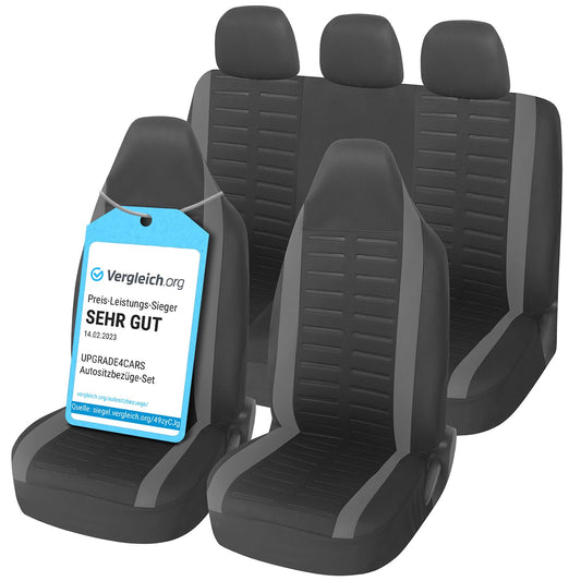 Upgrade4cars car seat covers set for pilot seats | Complete set in grey | Universal car seat covers with integrated headrest | Car interior decoration auto accessories