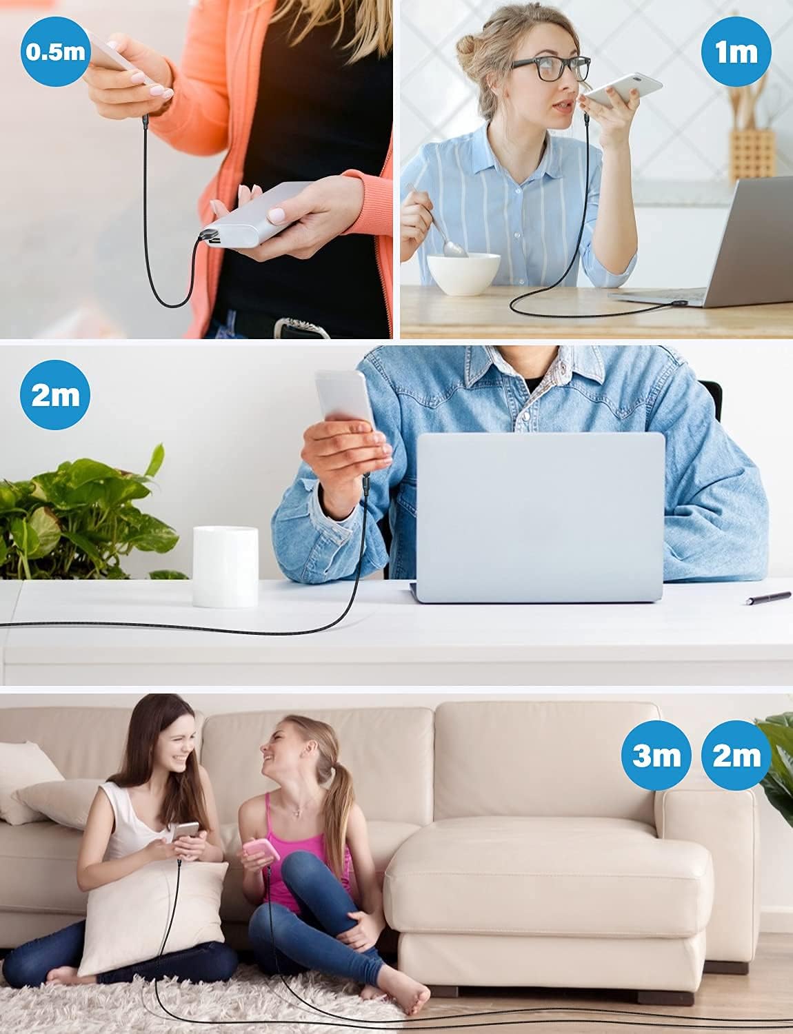 Magnetic charging cable, Magnetic charging cable [6 pieces, 0.5m 1m 1m 2m 2m 3m], USB C Magnetic Cable 360° and 180° Rotatable magnetic cable with Micro USB/Type C for smartphones