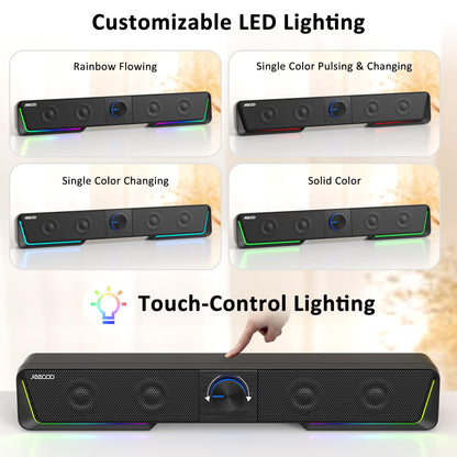 Jeecoo A40 PC speakers, portable computer speakers in black, 2.0 PC soundbar with USB operation and Bluetooth mode for smartphones and mobile devices, PC.