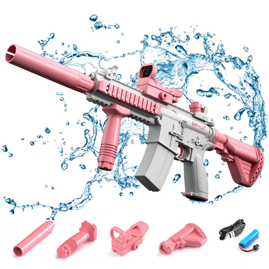 Maxee Electric Water Gun, M416 One-Button Automatic Squirt Gun 26-32 ft with Long Range, Water Toy Guns for Kids Adults Summer Pool Party Beach Outdoor - Pink
