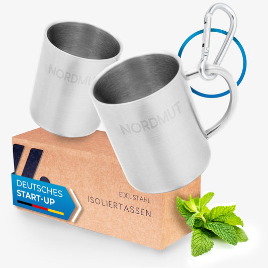 NORDMUT® Stainless Steel Thermos Mug [2-pack] Camping Cup | sustainable stainless steel cup | double-walled insulated coffee mug BPA free | cup set for camping & outdoor [2 x 400 ml]