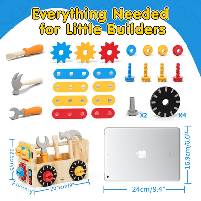 Lehoo Castle Tool Kit for Kids Workbench Children's Toy for Ages 2 and up, 29 Piece Children's Montessori Wooden Tool Toy, Gift for Boys and Girls Tool Motor Skills Learning Games 2 3 4 Years