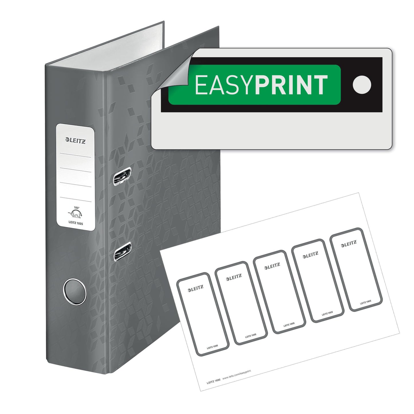 Leitz Quality Folder 180°, 5.8 cm spine width, laminated greyboard, Blue, WOW Series, design may vary, 10054036.