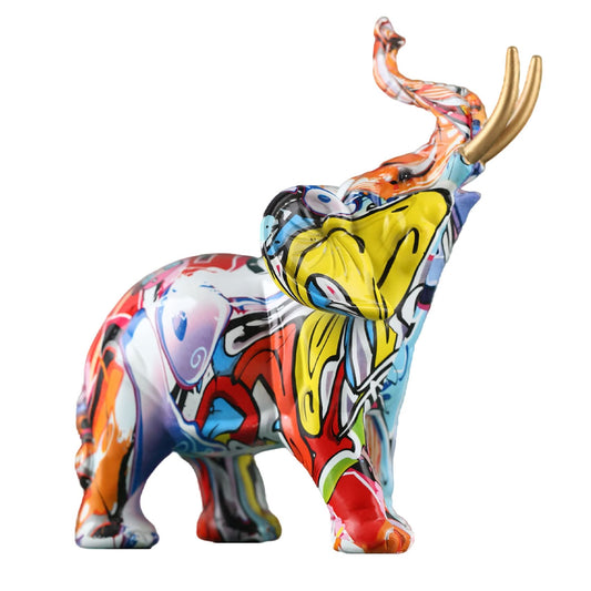 26.4 cm tall, creative graffiti elephant figures, made of resin, colorful elephant statues, home decoration, suitable for filling space in living room, bedroom, office