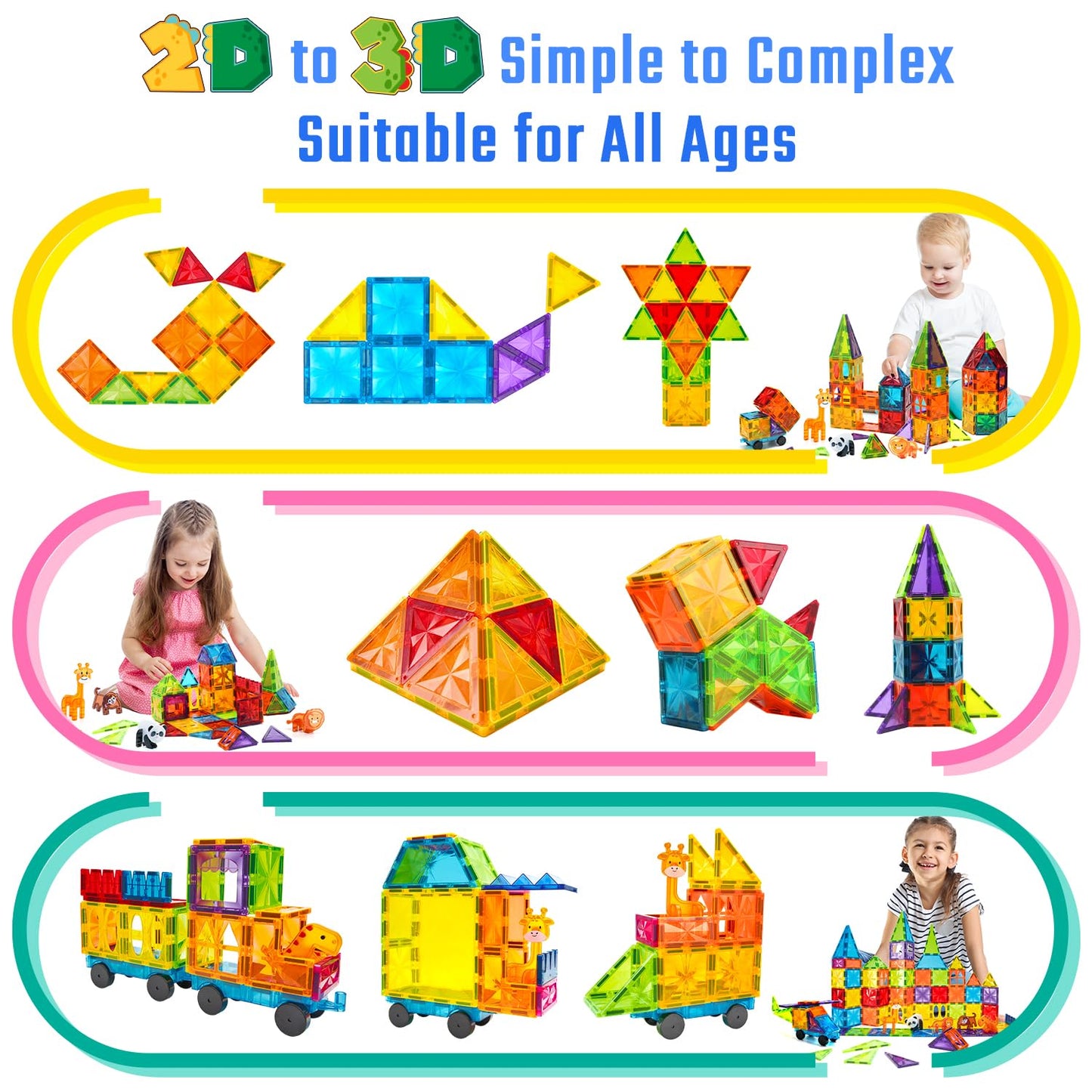 Theefun Magnetic Building Blocks 110 Pieces, Magnetic Blocks Magnetic Toys Magnet Toy for Kids Magnets Building Blocks Children's Toys Gift for 3 4 5 6 7 8 Years Old Boys and Girls
