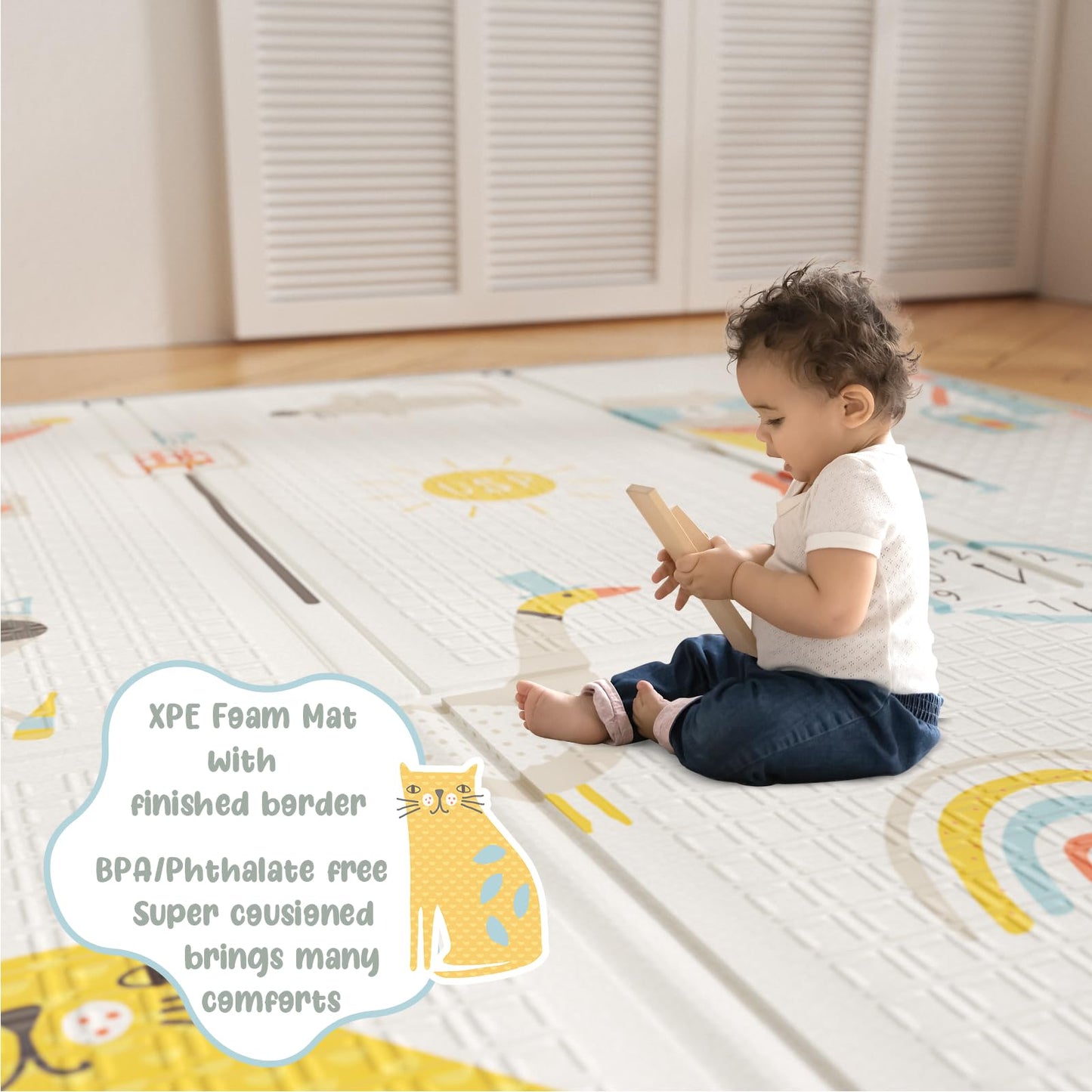 Uanlauo Foldable Baby Play Mat, Elephant Baby Crawling Mat Non-Toxic, Kids Play Mat with Edge Reinforcement, Crawling Blanket for Baby