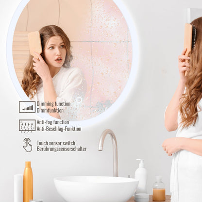 Aquamarin® LED bathroom mirror - Round 60/70/80 cm, Fog-free, Dimmable, Energy-saving, Touch, 3000-7000K, Model selection bathroom mirror, LED mirror, Light mirror, Wall mirror (Ø 70cm)