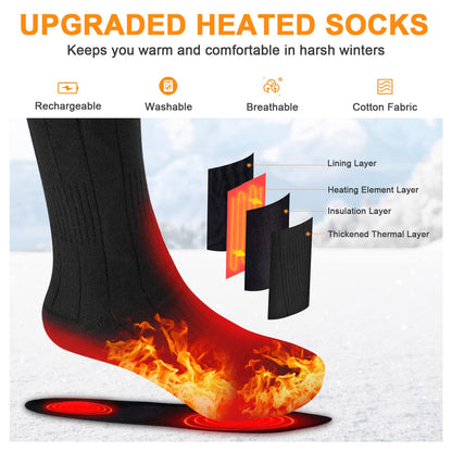 Flintonic Heated Socks, Rechargeable Heated Socks for Men and Women, Foot Warmer Heating Socks with 3 Adjustable Temperatures, 2200mAH Electric Foot Warmer Warm Socks for Skiing Outdoor.