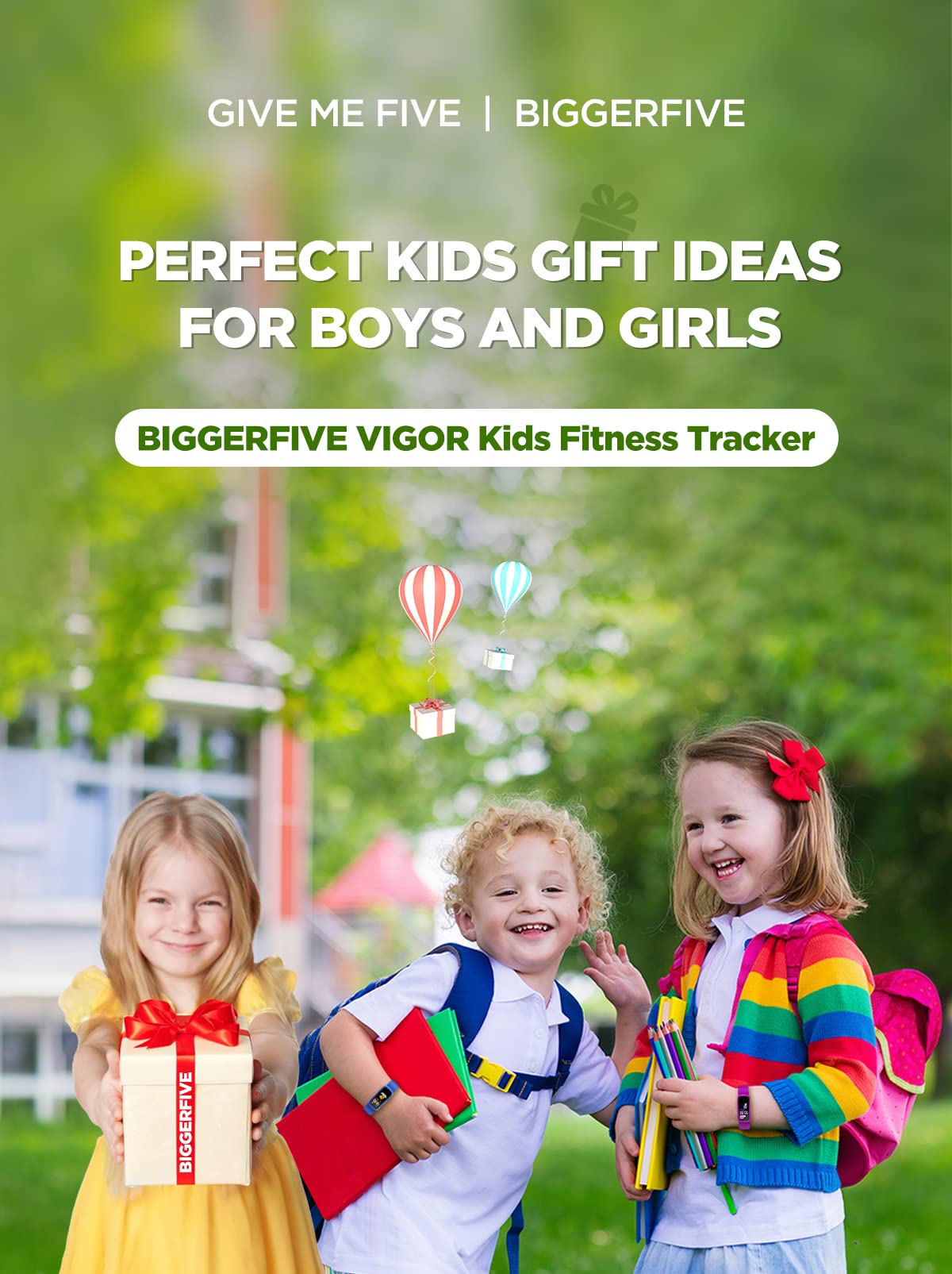 BIGGERFIVE Vigor fitness wristband watch for kids girls boys aged 5-15 years, fitness tracker smartwatch with step counter heart rate monitor calorie tracker and sleep monitor, IP68 waterproof activity tracker.