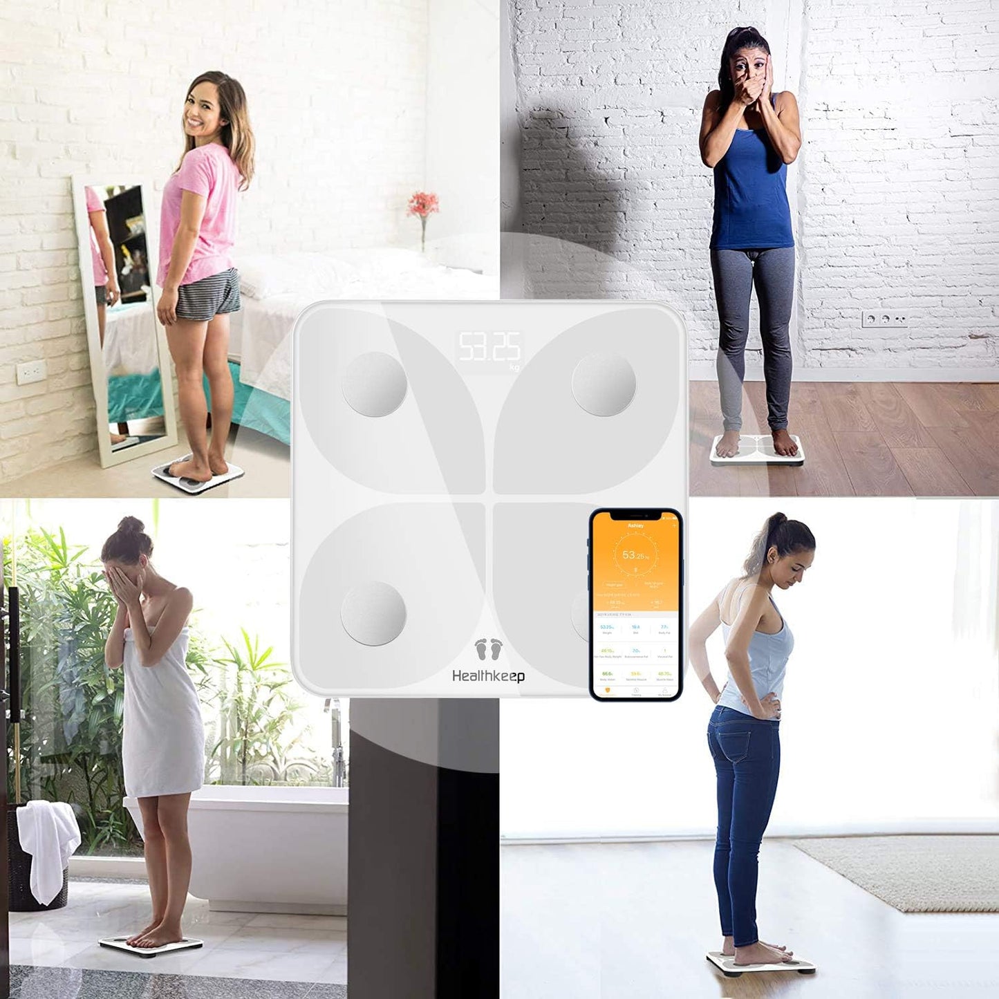 Body fat scale, digital bathroom scale with Bluetooth body analysis app for body fat, BMI, muscle mass, protein, BMR 28cm*28cm.