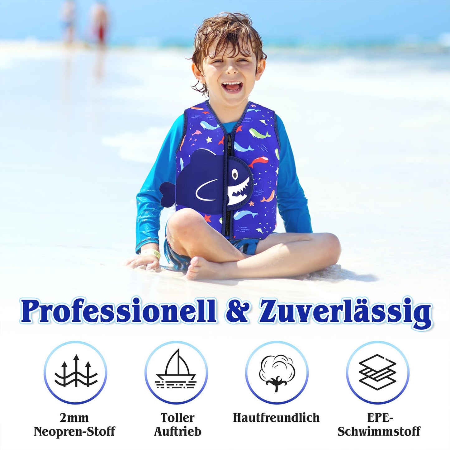 Nigecue high-quality neoprene swim vest, ideal swimming aid for baby boys and girls, adjustable crotch strap, includes drawstring bag, Size: M for 3-6 years / 19-30KG.