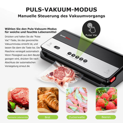 Bonsenkitchen vacuum sealer for dry and moist foods with built-in cutter, 1 roll of bags, 50 professional bags