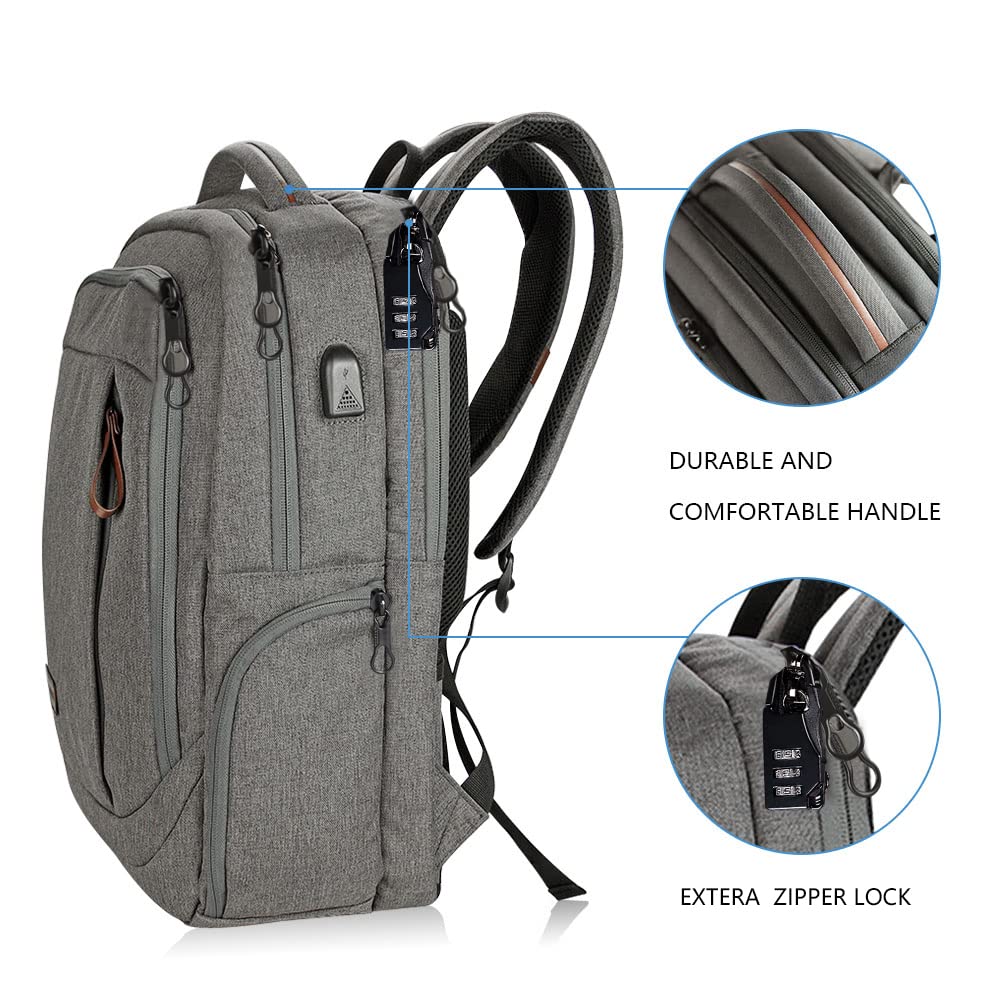 KROSER Laptop Backpack Schoolbag 17.3 Inch Travel Backpack Carry-on Daypack Water-Resistant Multifunction Laptop Bag for Business/School/Travel/Women/Men-Gray