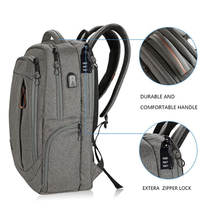KROSER Laptop Backpack Schoolbag 17.3 Inch Travel Backpack Carry-on Daypack Water-Resistant Multifunction Laptop Bag for Business/School/Travel/Women/Men-Gray