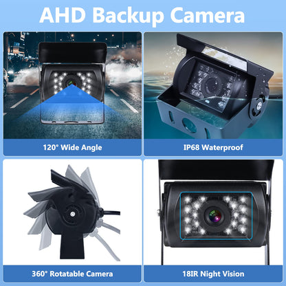 CAMECHO Rear View Camera 4 Camera Set, 9 Inch Monitor 4 Split Rear and Front Camera, Wide Angle, IP68 Waterproof, 18IR Night Vision, for Truck/Trailer/Bus/Van/Agriculture (DC12V-35V)