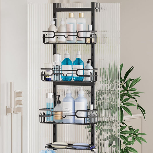 HapiRm Hanging Shower Caddy - Adjustable Hanging Shower Organizer with 4 Shower Baskets, Soap Dish, and Hooks, Over-the-Door Bathroom Shower Caddy