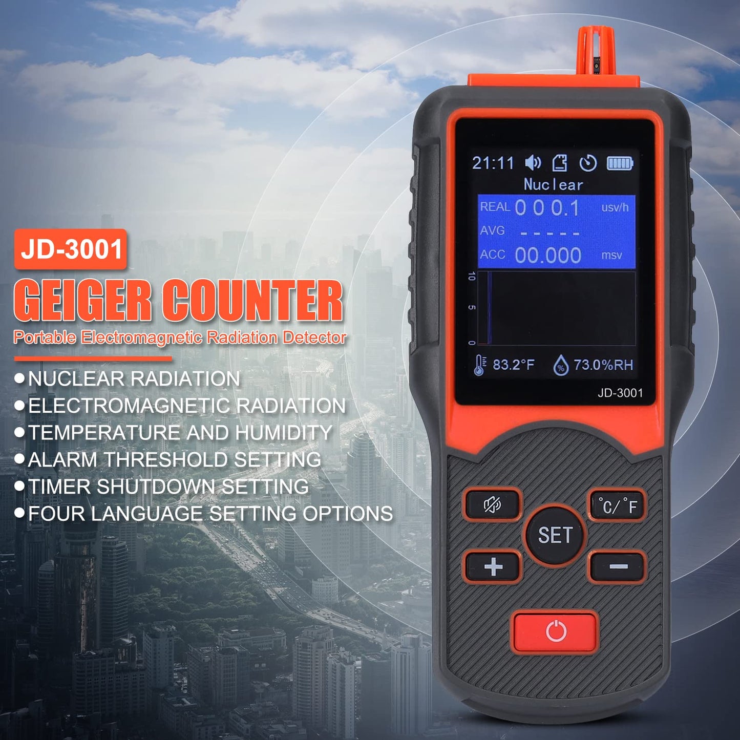 JD-3001 Nuclear Radiation Detector Geiger Counter Contamination Monitor Portable Outdoor Dosimeter Electromagnetic Radiation Detector