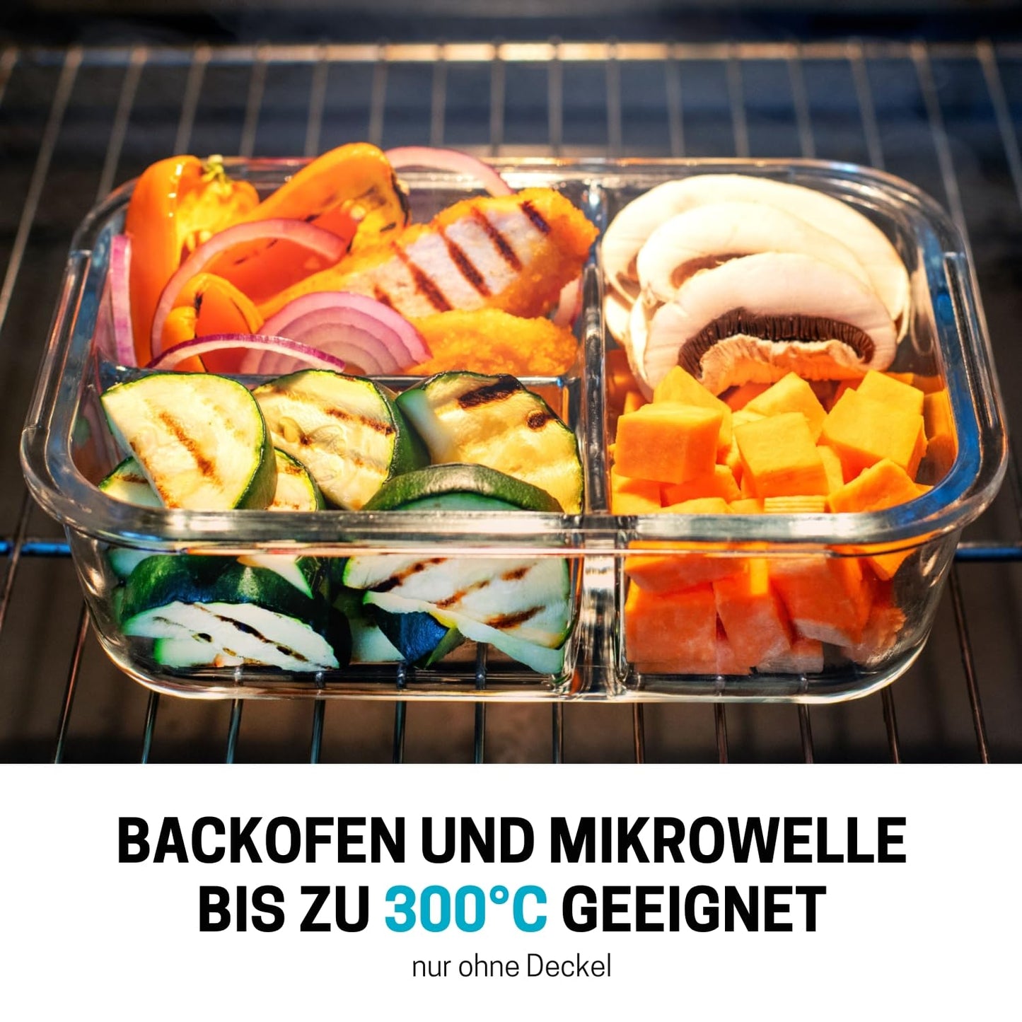 Igluu Meal Prep Glass Food Storage Containers with BPA-free lid (3-pack) - microwave, oven, freezer, dishwasher safe, leak-proof - 980 ml - 3 compartments - durable borosilicate glass.