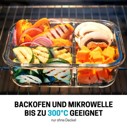Igluu Meal Prep Glass Food Storage Containers with BPA-free lid (3-pack) - microwave, oven, freezer, dishwasher safe, leak-proof - 980 ml - 3 compartments - durable borosilicate glass.