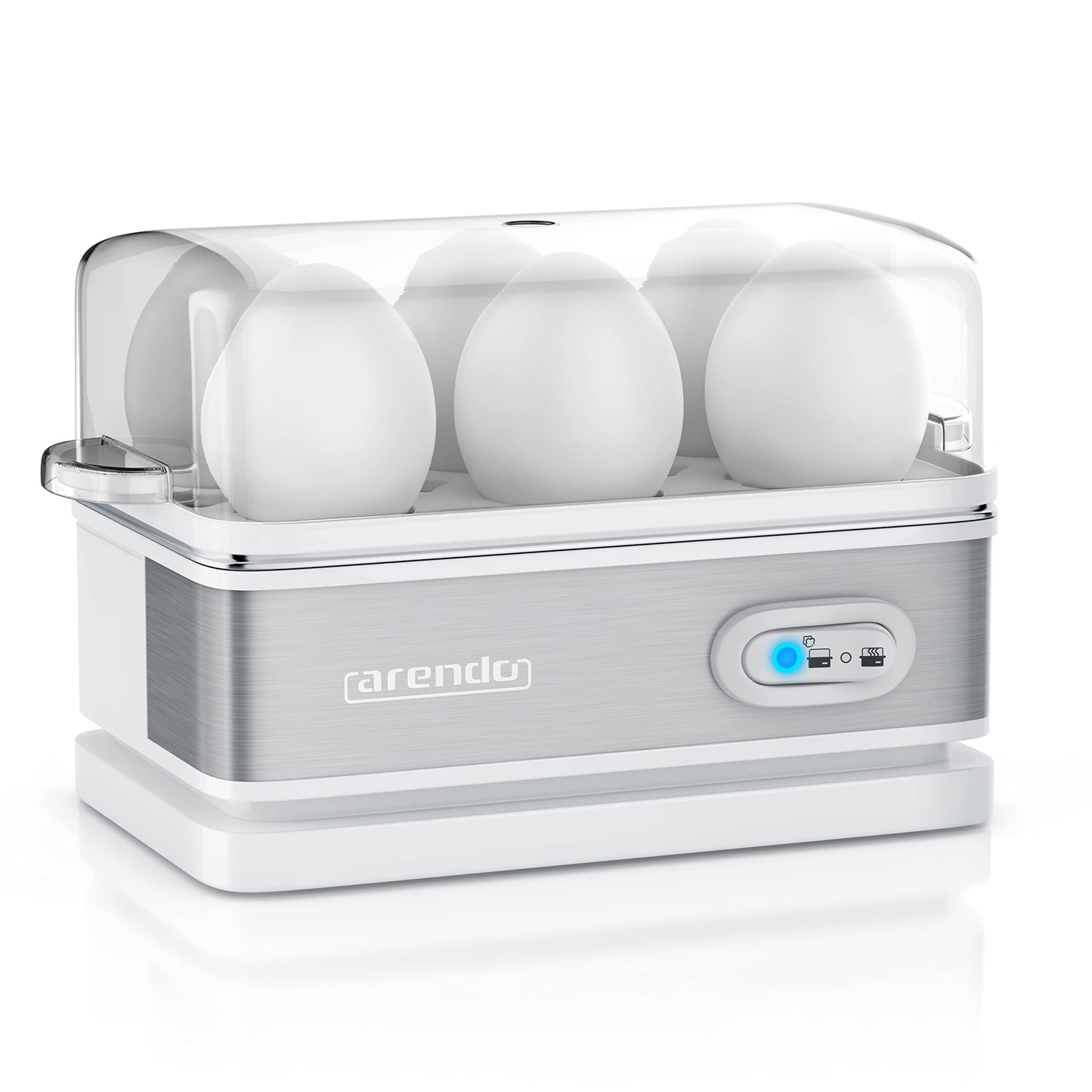Arendo - Stainless Steel Egg Cooker with Keep Warm Function - Tilt function switch with indicator light - freely adjustable hardness level - rustproof brushed stainless steel - white