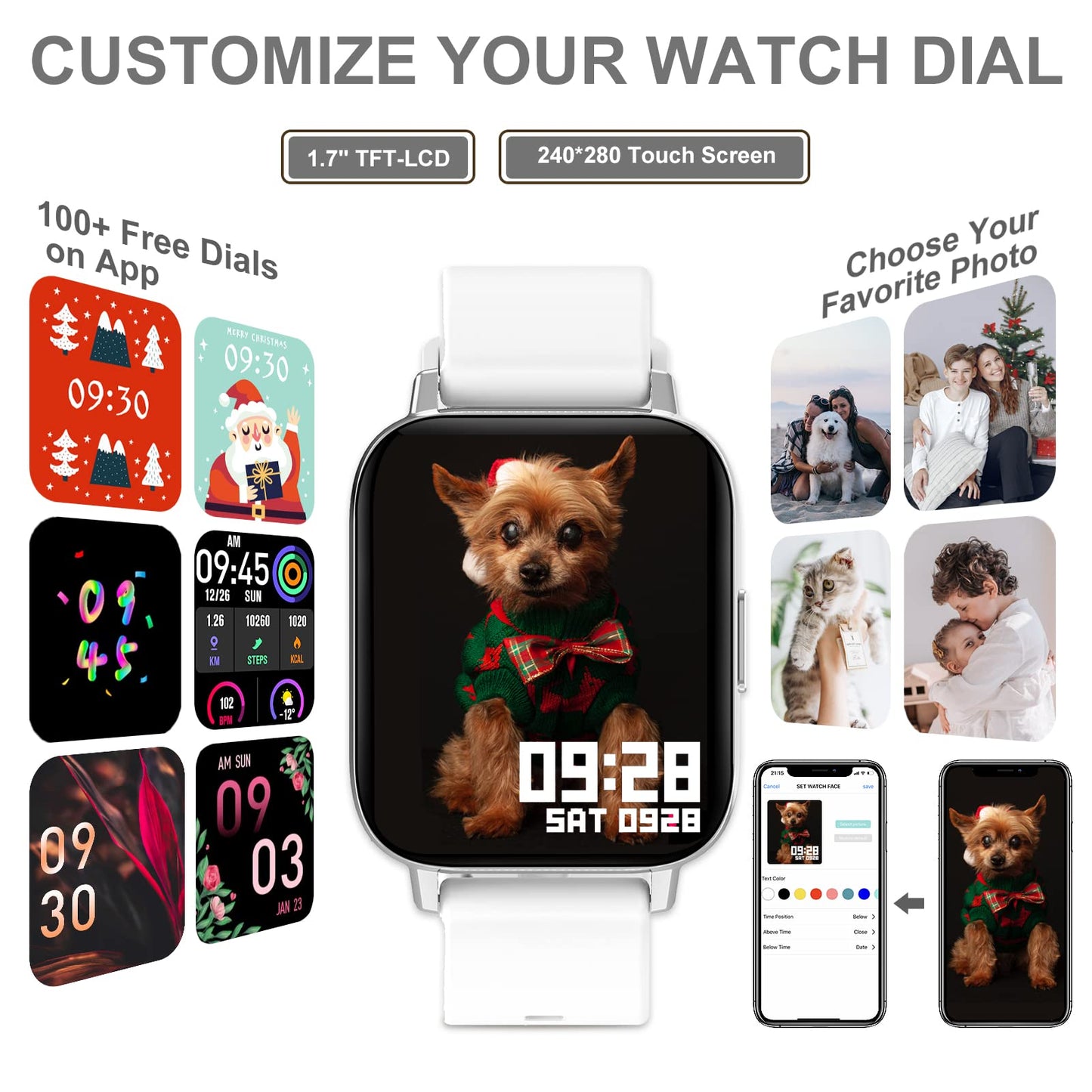 Women's smartwatch with phone function 1.69" personalized screen fitness watch for women with pedometer, calorie counter, heart rate monitor, sleep tracker, menstrual cycle tracker, SpO2. Smart Watch compatible with iOS and Android.