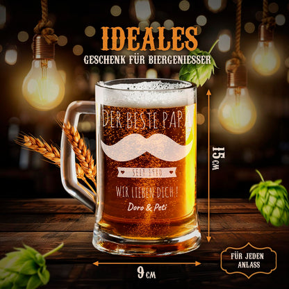 Maverton beer stein with engraving - personalized - 500 ml - Christmas gifts - Birthday gift for men - Gift idea for beer lovers - Mustache