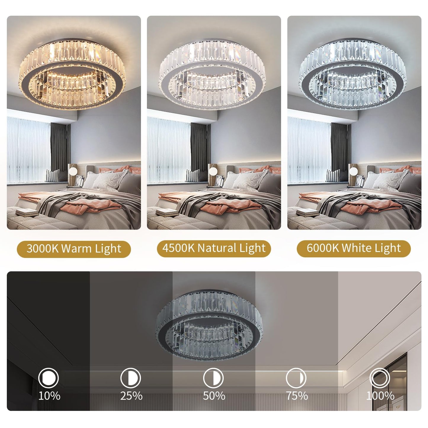Vinilky Modern Crystal Chandelier, LED Crystal Ceiling Light with Remote Control Dimmable Socket Ceiling Lamp for Living Room, Bedroom, Kitchen, Entryway, Hallway