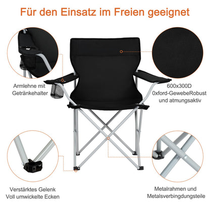 AMHANCIBLE Folding Camping Chair 2 Pack, Foldable Fishing Chair with Drink Holder, Portable Camping Chair with Armrests and Carry Bag, Lightweight Camping Chairs Set of 2, Up to 120kg Capacity, Black OCC01BK