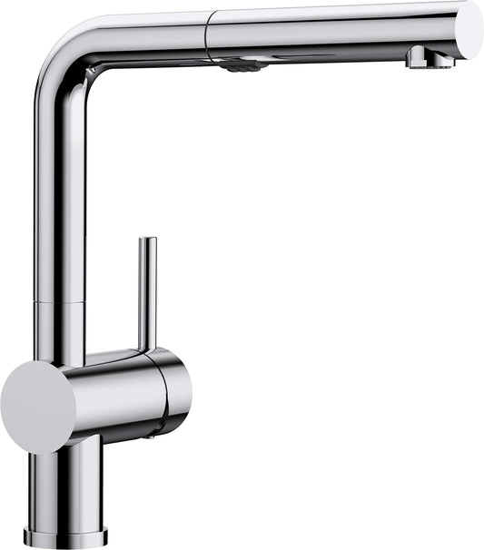 BLANCO LINUS-S Vario | Kitchen tap in chrome | High pressure | With pull-out hose | Switch from clear stream to spray stream | Backflow preventer | Ensured water quality & water-saving