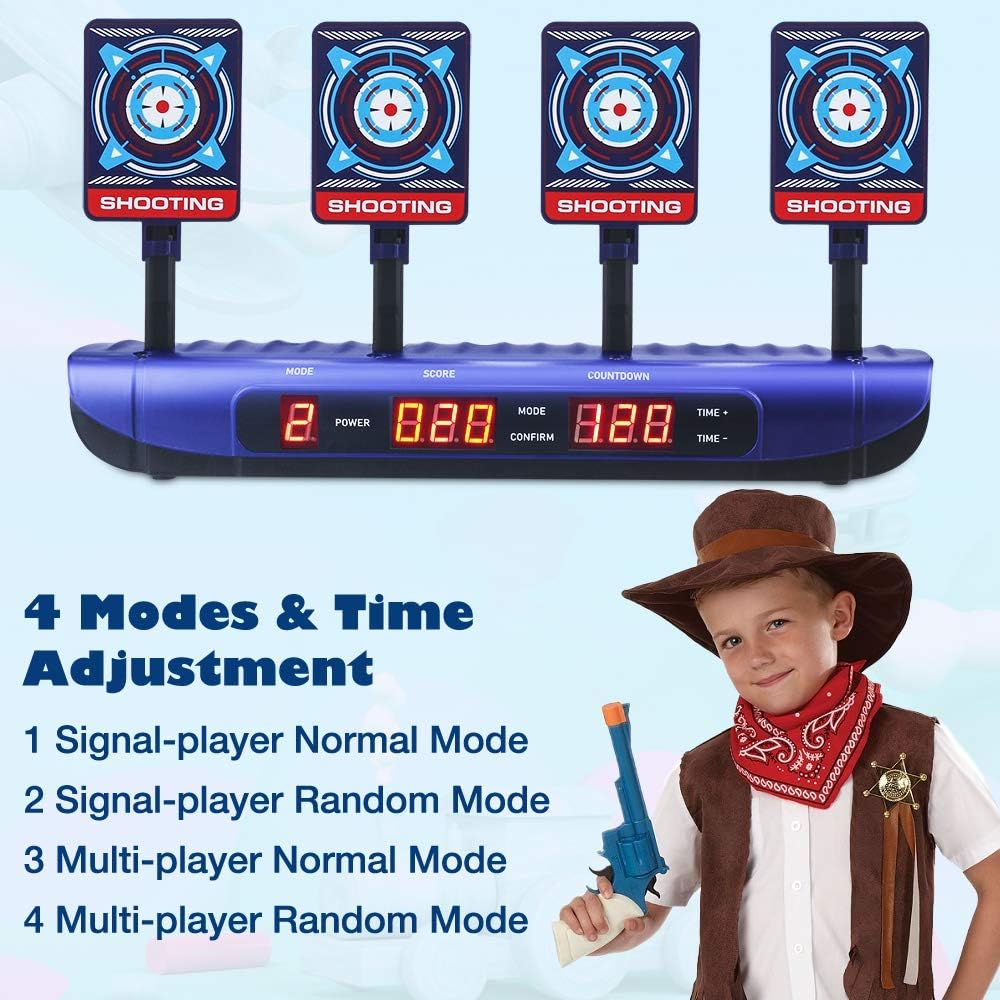 Dreamy Cubby Target for Nerf Gun, Foam Blaster Sets, 4 Game Modes & 4 Targets Electronic Scoring Automatic Reset Digital Toy for 6 7 8 9 10 Year Old Kids Easter Gift