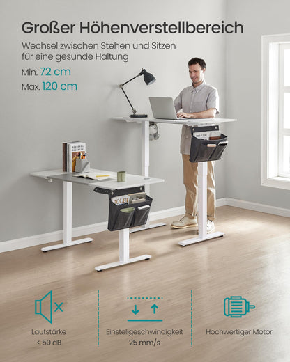 SONGMICS Electric Height Adjustable Desk, 120 x 60 cm, continuously adjustable, Memory Function with 4 heights, cloud white-dove gray LSD015W02