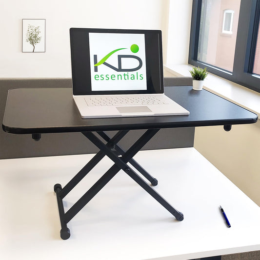 KD Essentials - Desk standing desk converter, 5.5-41 cm height adjustable table to work standing up, extra wide (ergonomic standing desk with 10 kg weight capacity for large laptops/monitors, black)
