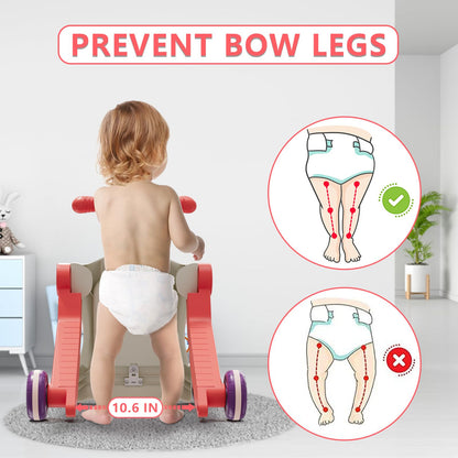 HYES 5 in 1 baby walker, baby play and walking aid with music and detachable play board, walking baby walker toy, for children aged 3-30+ months, red