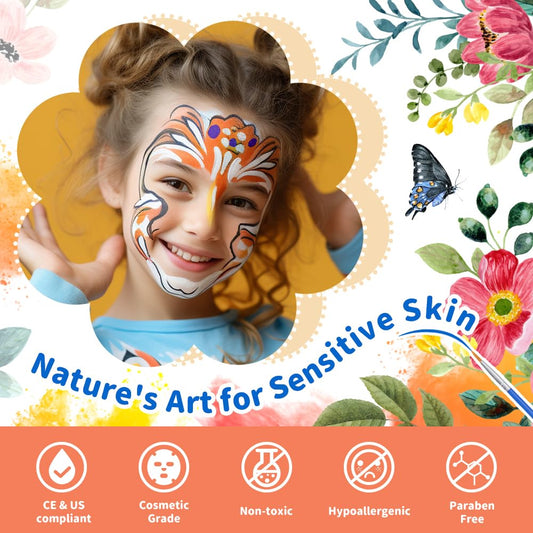 Janolia Face Paint Kit for Kids, Body Painting Colors for Theatrical Makeup, Water-based Kids Makeup, 20 Colors Halloween Carnival Face Paint, Perfect for Halloween and Carnivals.