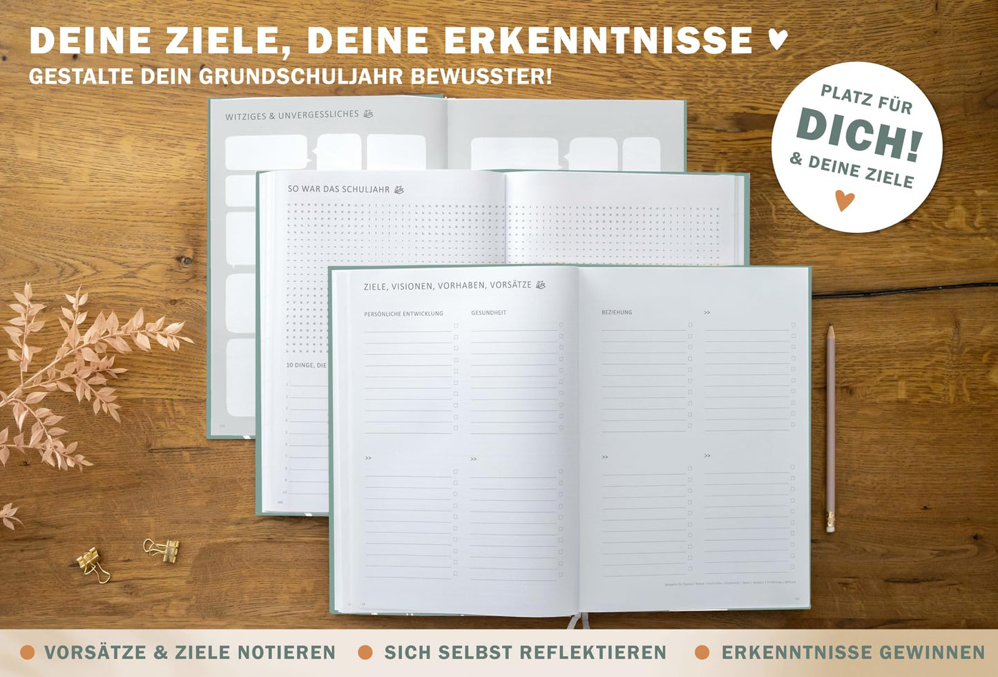 One of the Good Teacher Planners 2025 2026, A4 Elementary School Planner, 1 double page per week, Hardcover School Planner for the 25/26 school year, Mint White with Flowers, FSC Paper