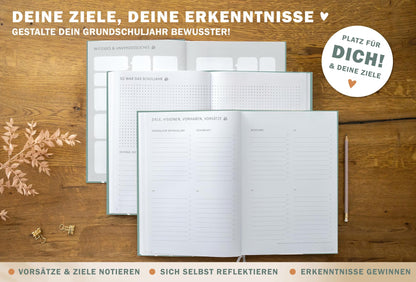 One of the Good Teacher Planners 2025 2026, A4 Elementary School Planner, 1 double page per week, Hardcover School Planner for the 25/26 school year, Mint White with Flowers, FSC Paper