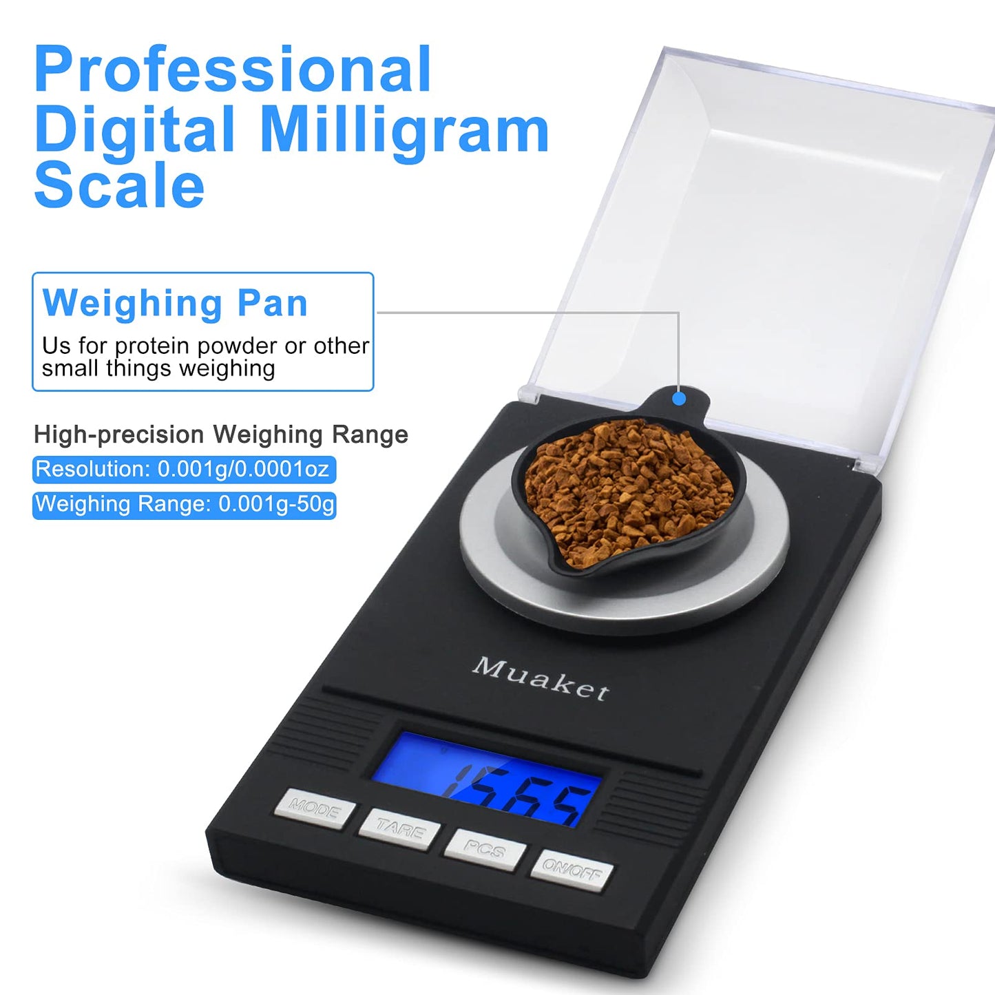 Muaket Pocket Scale, 50g / 0.001g Digital Scale with LCD Display, Professional Milligram Scale, Portable Scale, Lab Scale, Gold Scale, Postal Scale, MG Scale