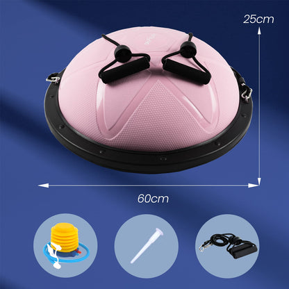 DH FitLife Balance Ball, Yoga Balance Trainer Φ60*22cm up to 200KG capacity, half Gym Ball Fitness Balance Board, Balance Board with pump and 2 fitness bands, Pink.