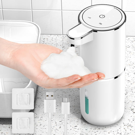 HAPPHOOH Automatic Soap Dispenser Wall-Mounted Touchless Foaming Soap Dispenser with 4 Adjustable Levels, USB Rechargeable Electric Soap Dispenser Sensor 380ml for Bathroom/Kitchen.
