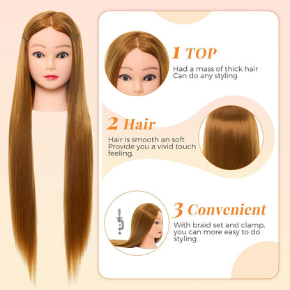 "Neverland Beauty 30" Practice Head Styling Mannequin 100% Synthetic Hair Wig Head Doll Head Training Heads Styling Head Training Head With Stand + DIY Hair Accessories styling Set"