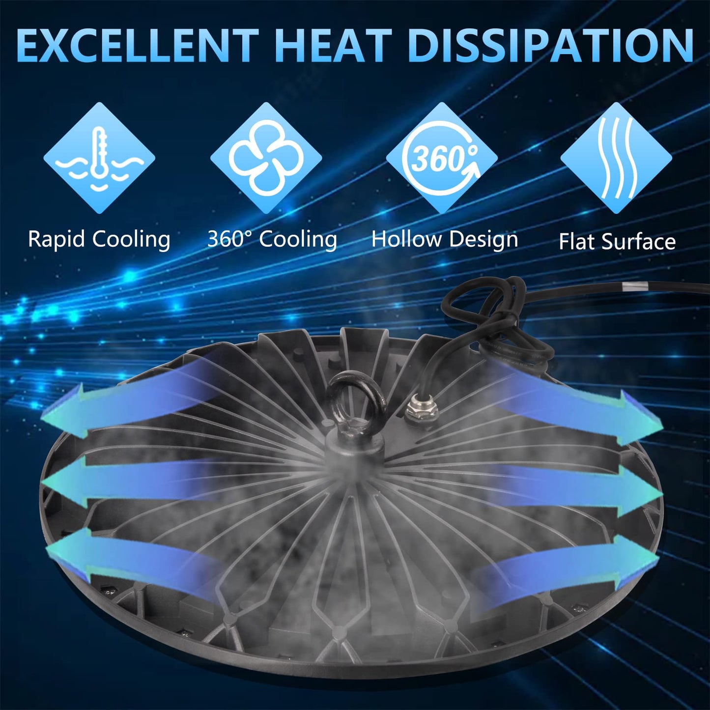 loyal 300W LED high bay light, 30000LM 6000K cool white UFO workshop lamp, IP65 waterproof LEDs industrial lamp for factories airport patio restaurant workshop