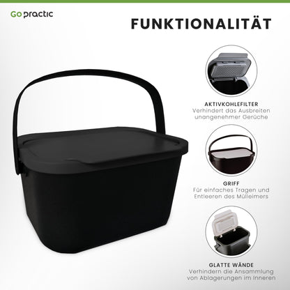 Practice with Go Green 4.5L Kitchen Compost Bin, with lid, ideal for separating organic waste like fruits and vegetables, with click function for easy use in waste separation.