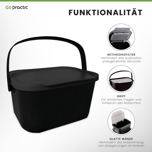 Practice with Go Green 4.5L Kitchen Compost Bin, with lid, ideal for separating organic waste like fruits and vegetables, with click function for easy use in waste separation.