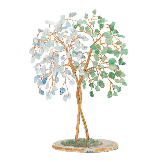Nupuyai Crystal Tree Feng Shui Gemstone Tree, Lucky Tree, Money Tree Gift, Wedding, Decor Living Room Bedroom (Green Aventurine & Aquamarine, Agate Slice Base)