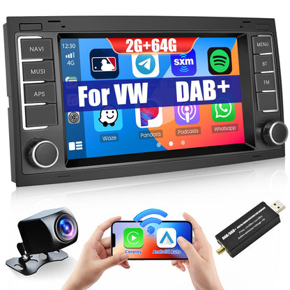 Hikity DAB/DAB+ Android 13 Car Radio for VW Touareg 2004-2011 Transporter T5 Multivan 2004-2009 with Wireless Carplay Android Auto 7-Inch Screen Radio with GPS WiFi FM RDS HI-FI Rearview Camera