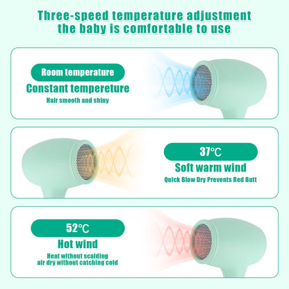 Lotvic Children's Hair Dryer, 550W Mini Hairdryer for Girls, Kids Hair Dryer with 3 Temperatures, Travel Hairdryer for Kids, Cute Mini Hair Dryer, Lightweight and Durable, Soft Touch Casing (Green)